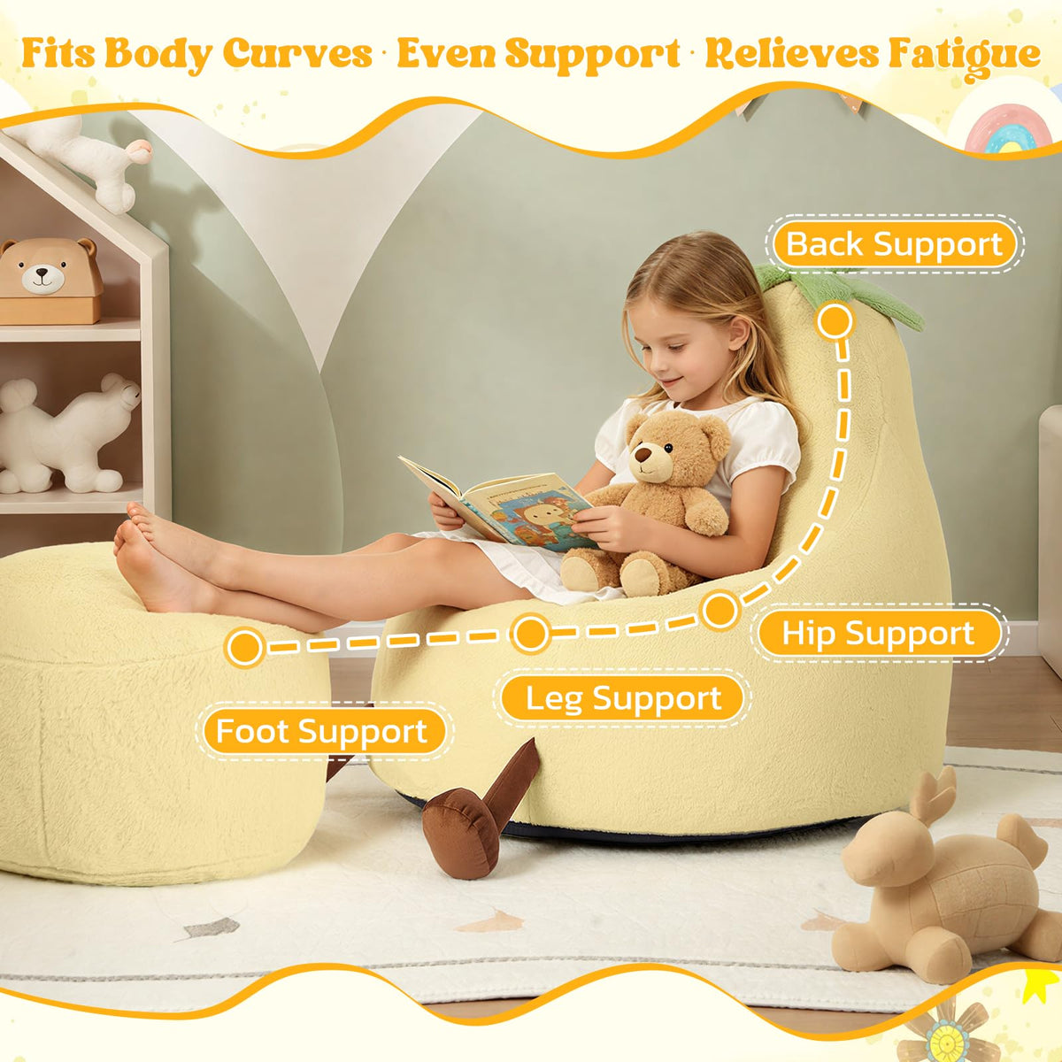 Yellow Faux Rabbit Fur Memory Foam Bean Bag Chair X92073