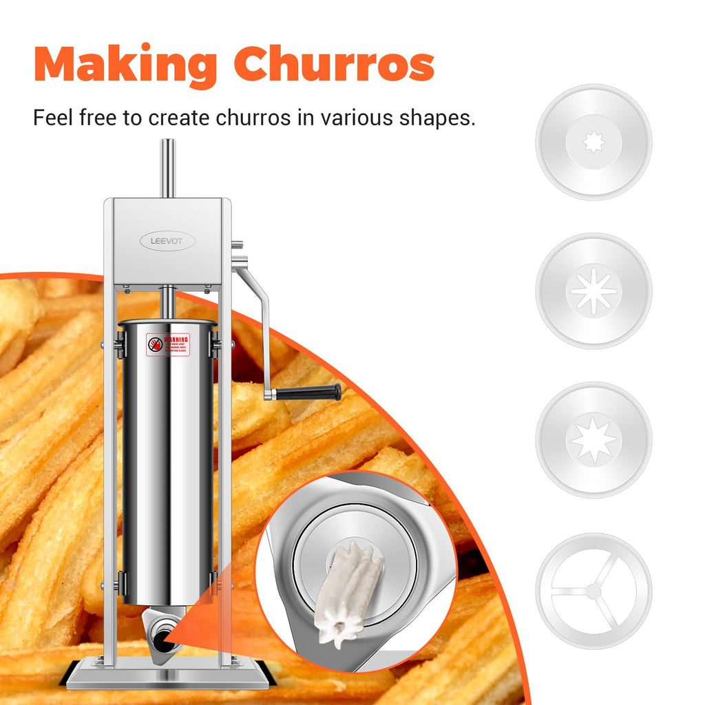 15LBS/7L Manual Stainless Steel Sausage Stuffer with 5 Stuffing Tubes L56208