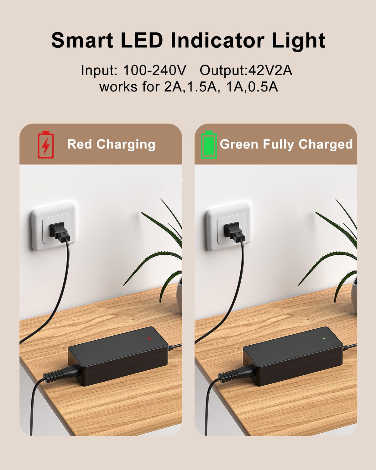42V 2A Electric Scooter Charger with LED Indicator Light H38351