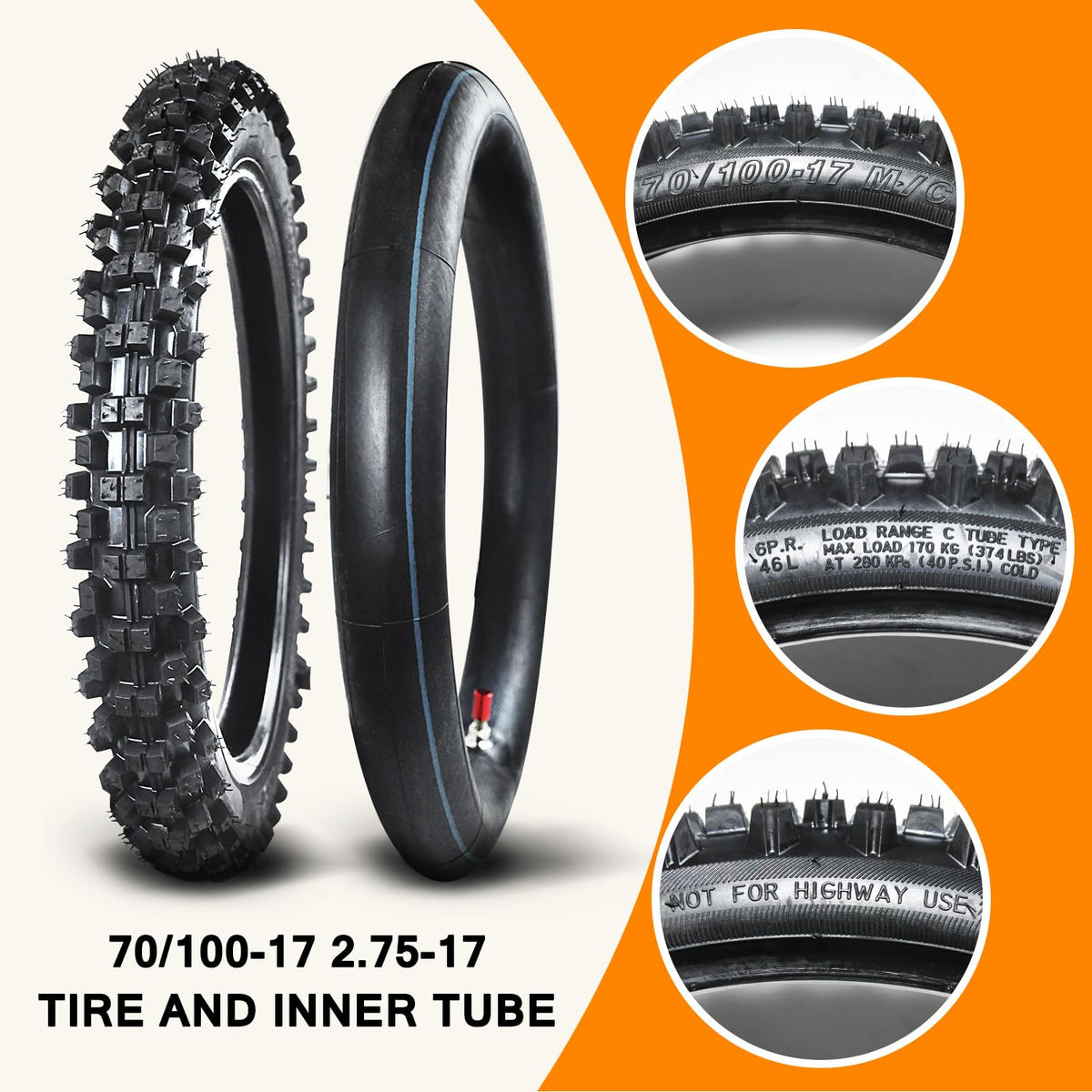 90/100-14 3.00-14 70/100-17 2.75-17 Tire and Inner Tube J74966