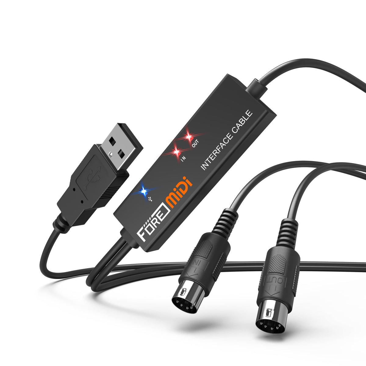 MIDI to USB Interface Cable with Input Output Black Orange 6.5Ft F5678