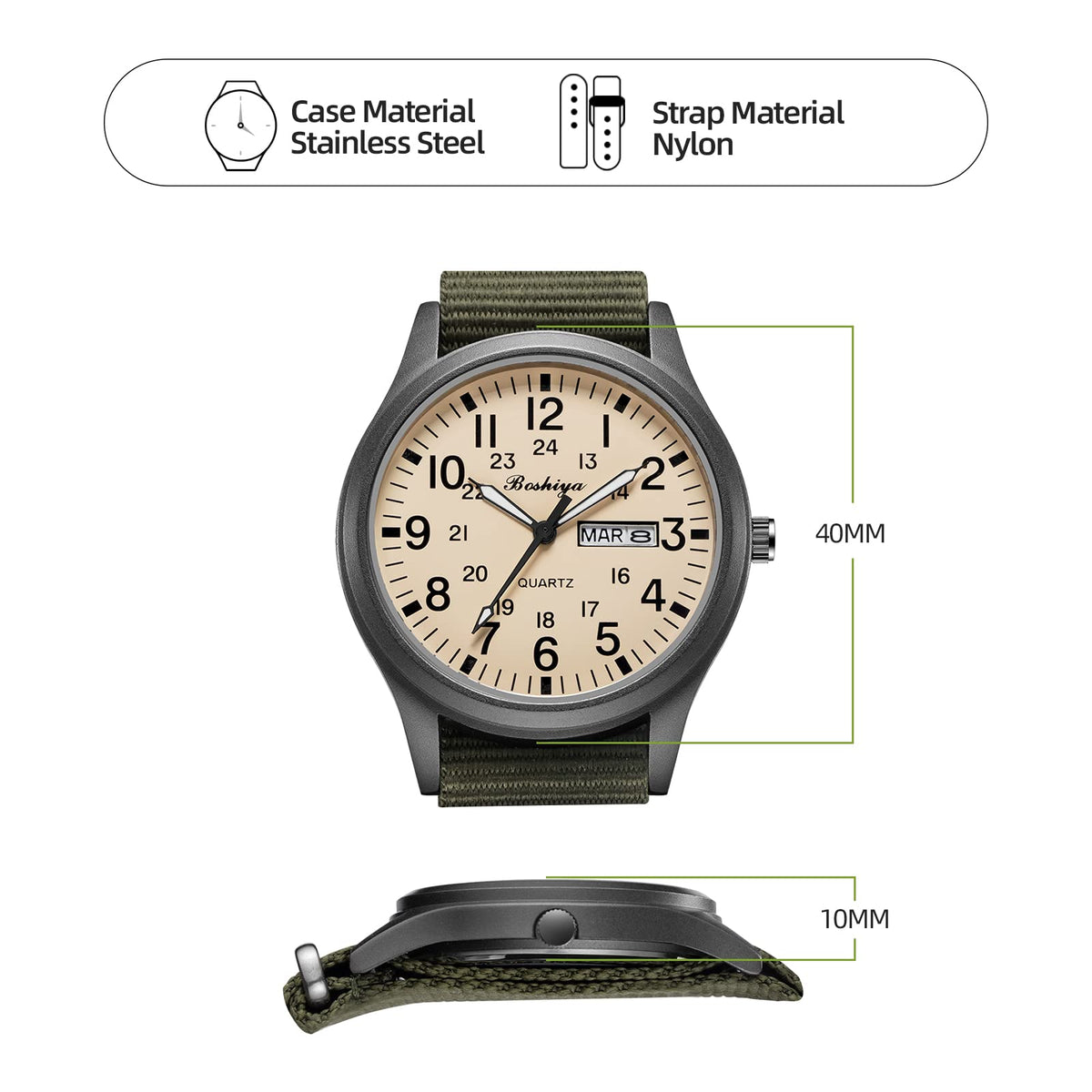 Men's Military Tactical Field Watch Waterproof Analogue Quartz Nylon B879