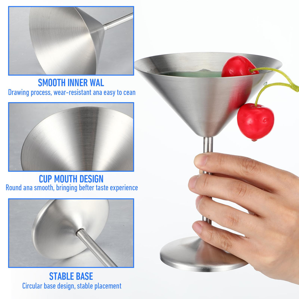 4-Pack Stainless Steel Martini Glasses 8.5oz F609267