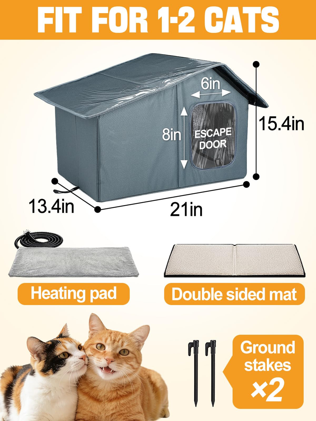 Weatherproof Outdoor Heated Cat House with Thermostatic Heating Pad Z2324
