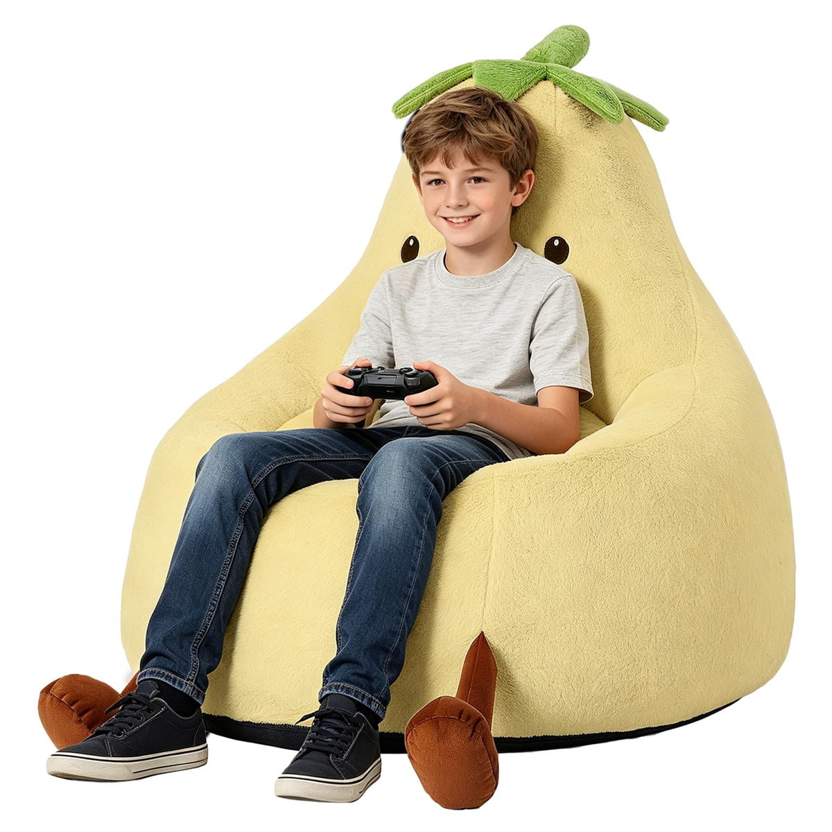 Yellow Faux Rabbit Fur Memory Foam Bean Bag Chair X92073