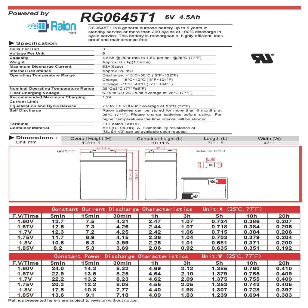 6V 4.5Ah Replacement SLA Battery - 12 Pack E6607