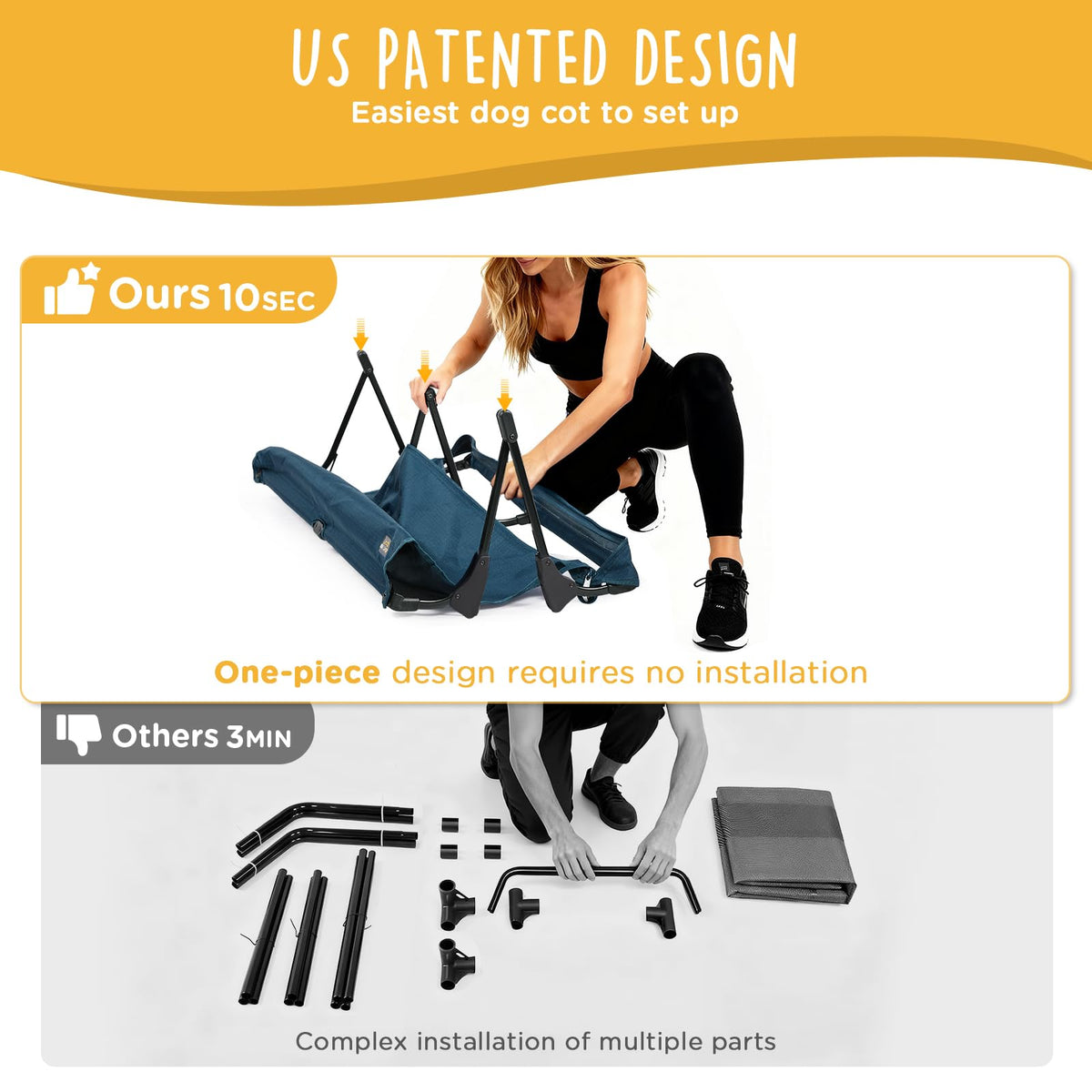 Large Elevated Dog Cot with Non-Slip Feet, Dark Blue Q384