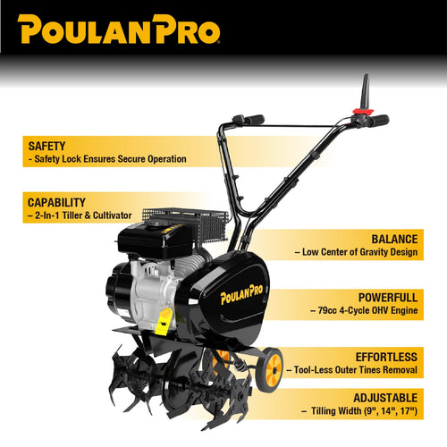 2 in 1 Gas Tiller Cultivator with 79 cc Engine and Adjustable Tilling Width I4927