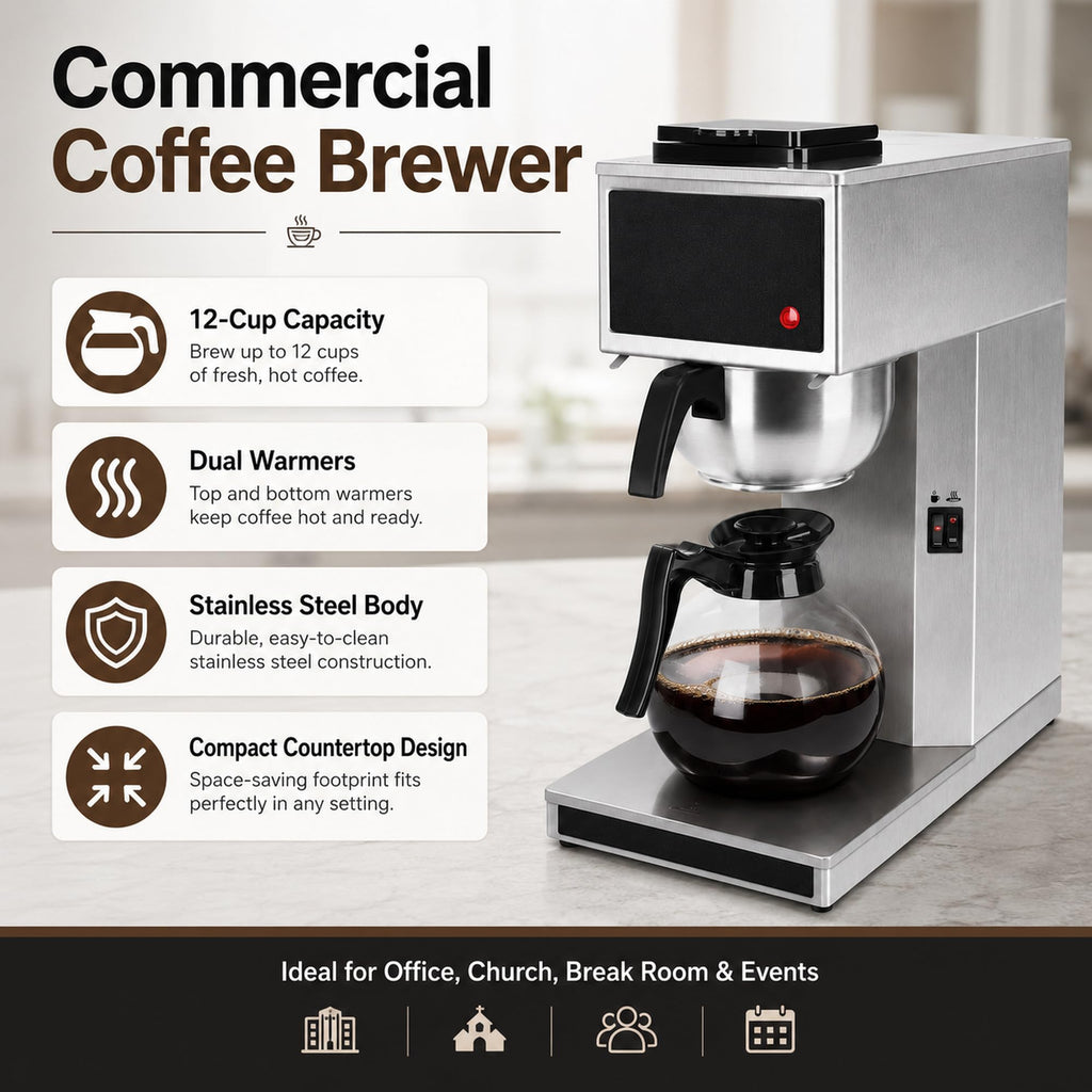 Commercial 12-Cup Stainless Steel Drip Coffee Maker with Dual Warmers A585929