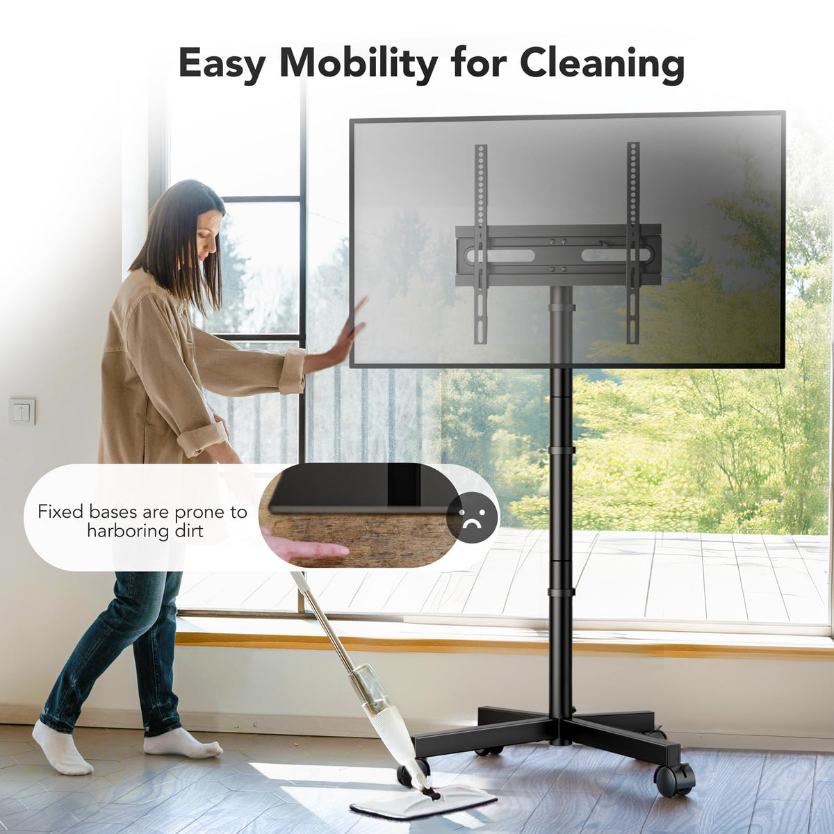 Mobile TV Cart Stand with Wheels, Height Adjustable, Holds up to 88 lbs M379