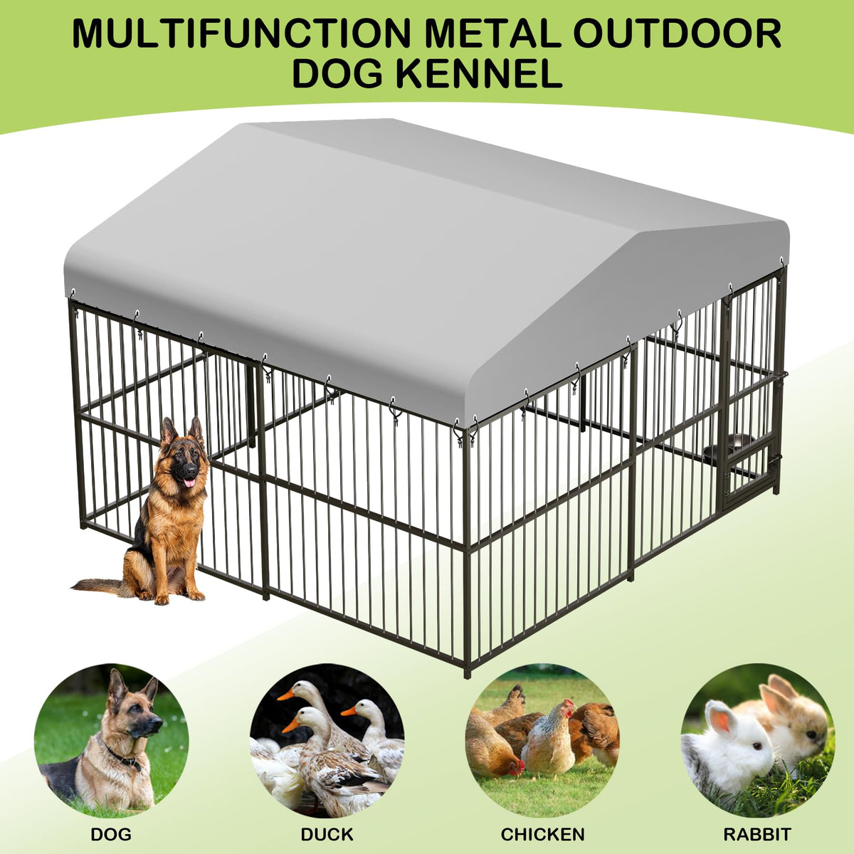 10X10x6 ft Heavy-Duty Metal Outdoor Dog Kennel with Lockable Door A88460