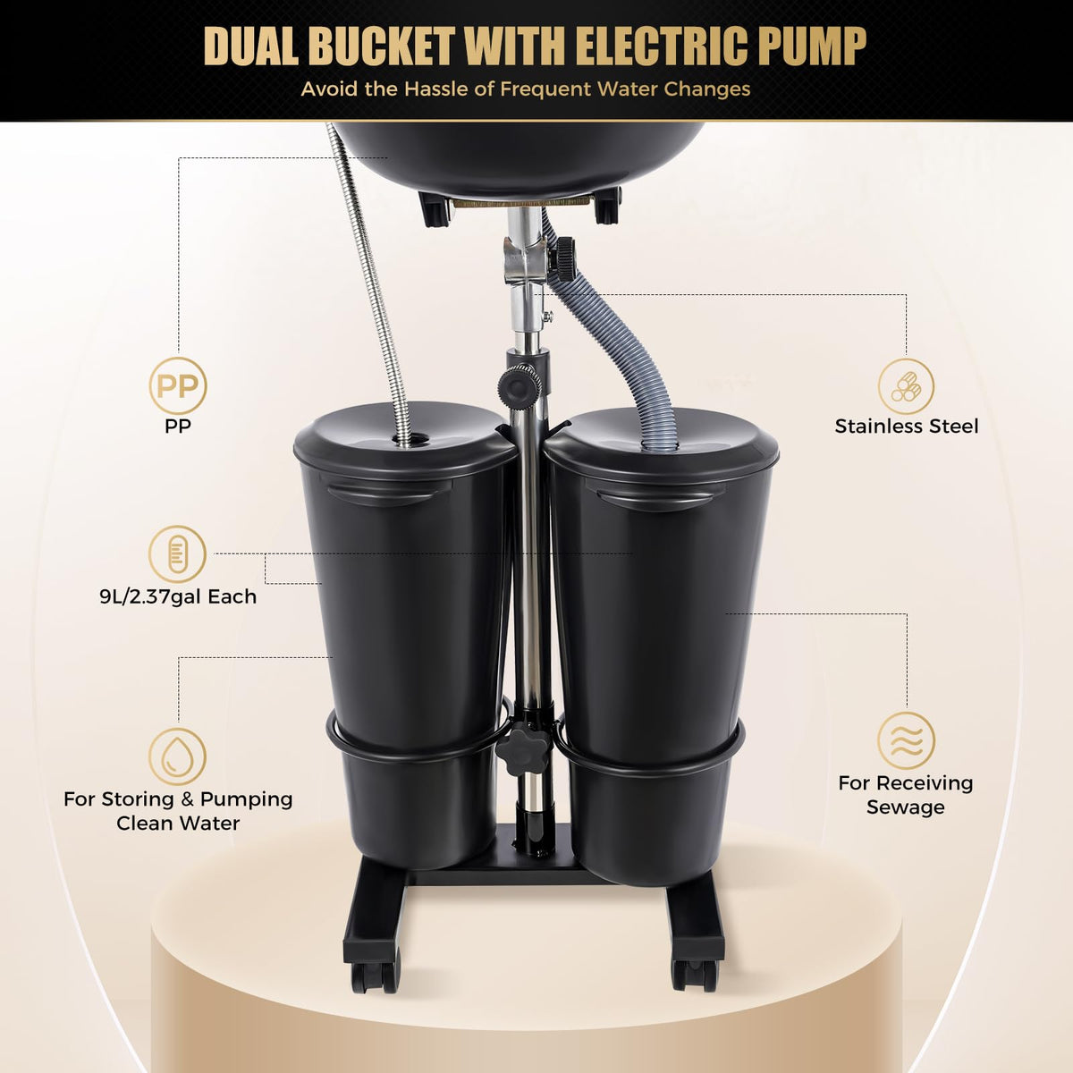 Portable Shampoo Bowl Hair Washing Sink with Electric Pump and 2 Water Tanks Y555365