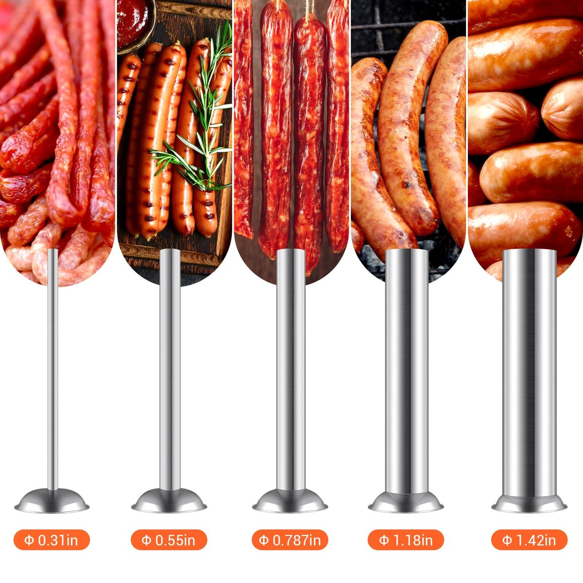 15LBS/7L Manual Stainless Steel Sausage Stuffer with 5 Stuffing Tubes L56208
