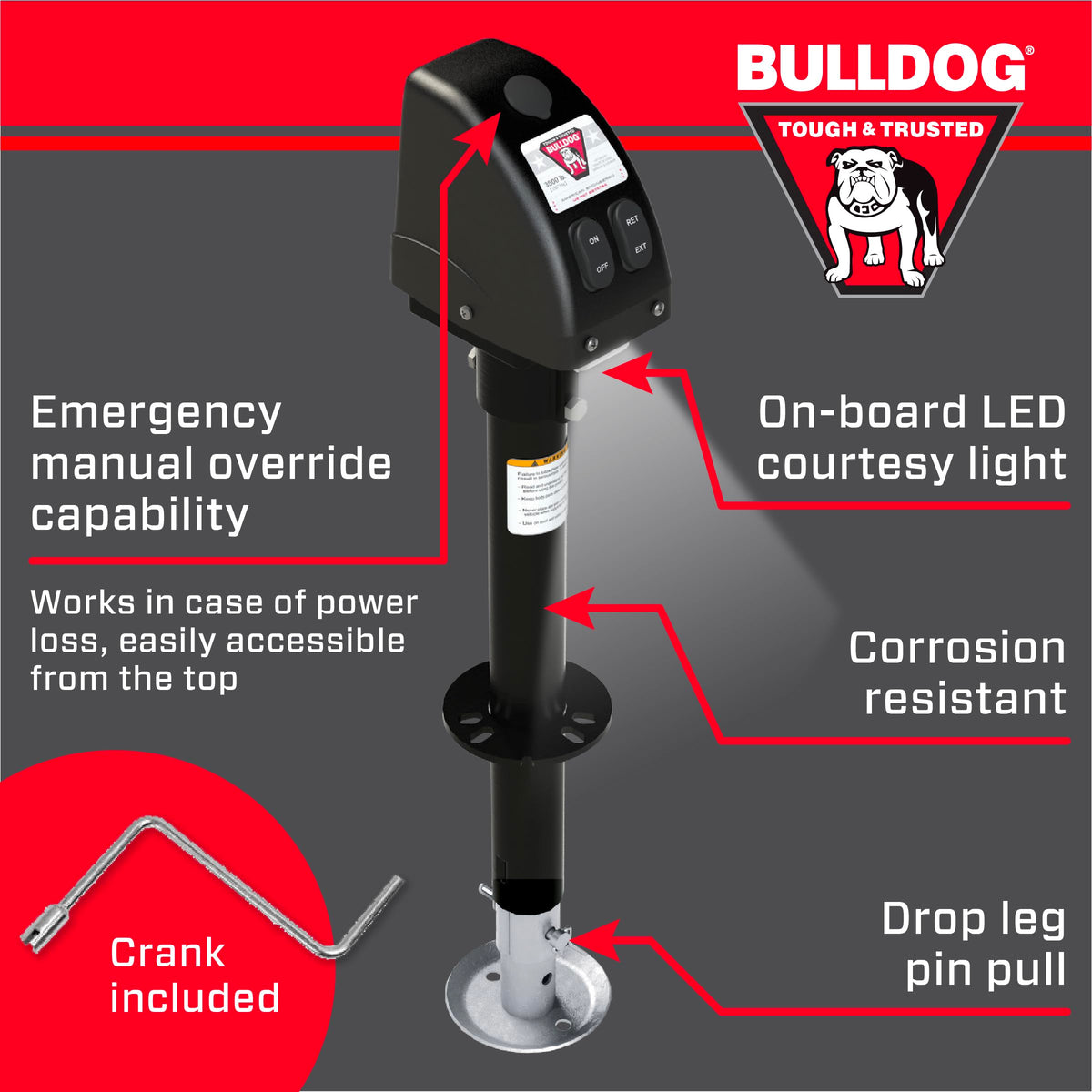 Powered Trailer Jack, A-Frame, 3,500 lbs. Lift Capacity, Bolt-On, 14 Inch Travel H3180