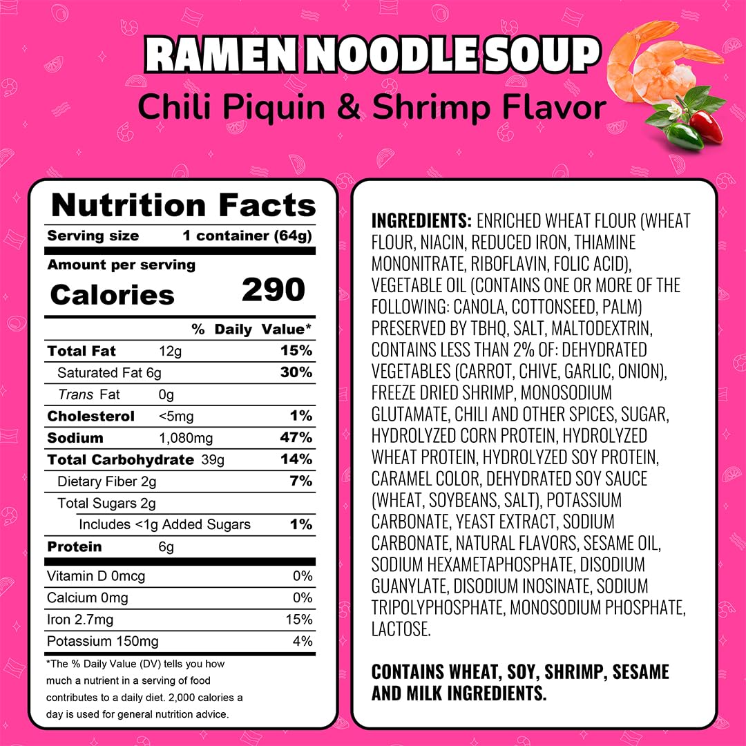 Instant Lunch Ramen Noodles Chili Piquin & Shrimp 2.25 Oz 12 Pack F323706