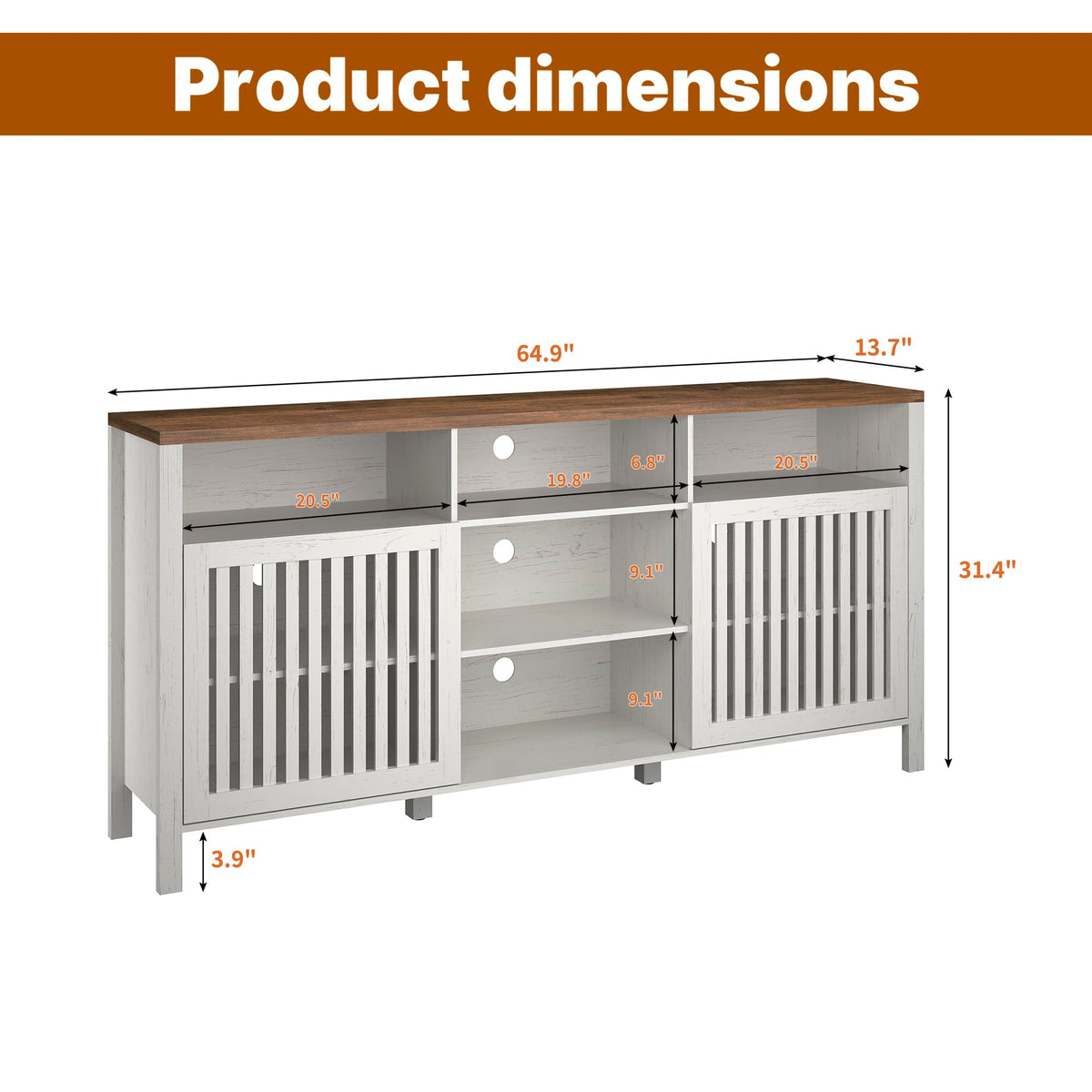 White TV Stand with Grille Doors and Adjustable Shelves N426819