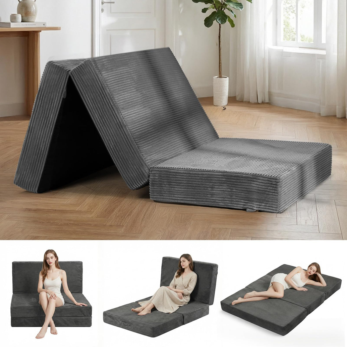 6 inch Tri Fold Twin Size Memory Foam Mattress N4462
