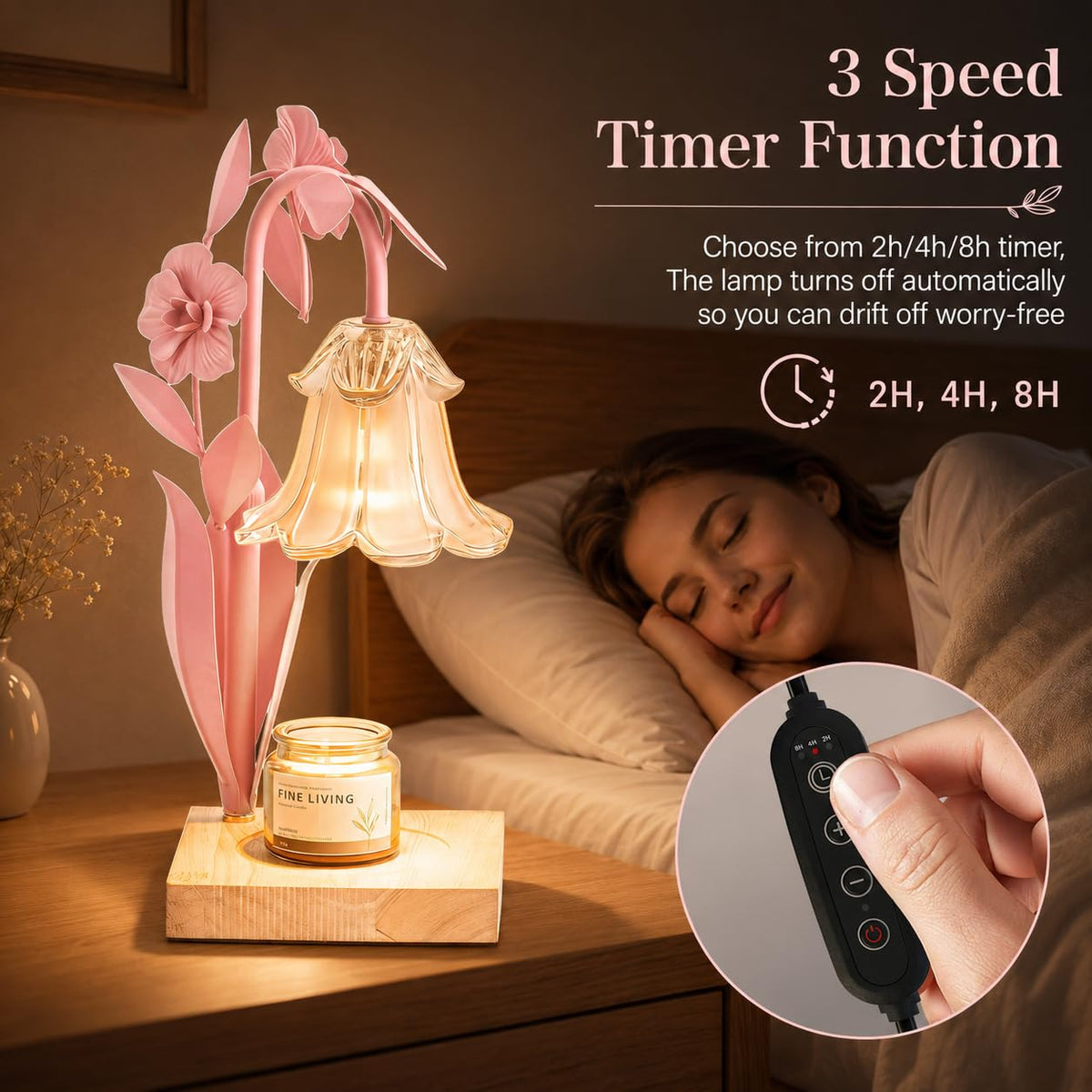 Pink Dimmable Candle Warmer Lamp with Timer W89159