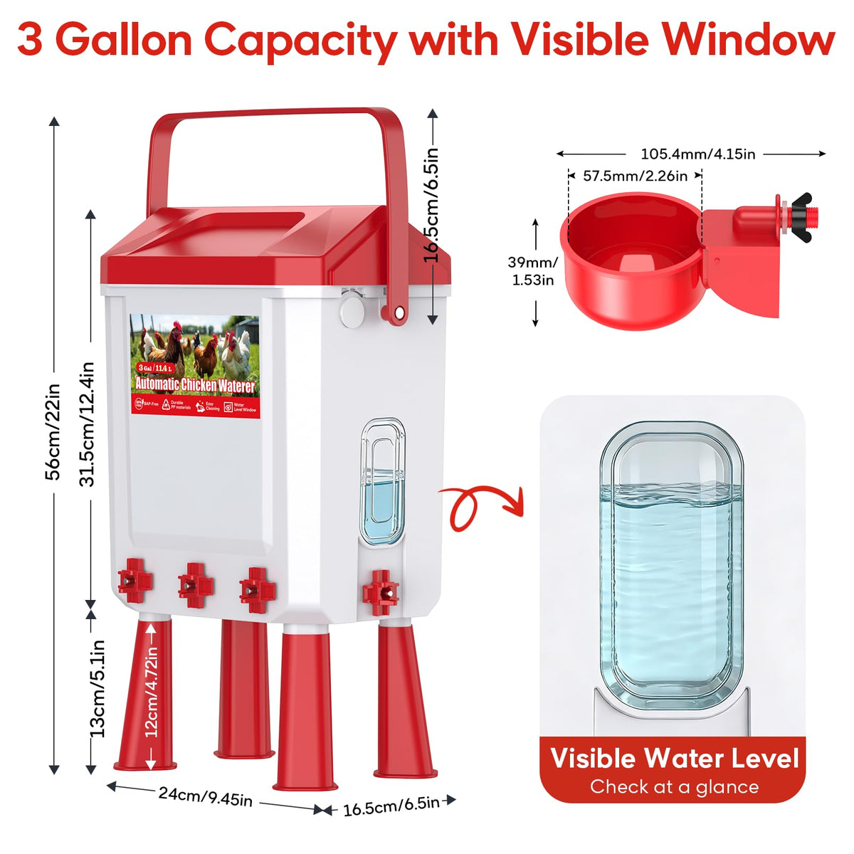 Automatic Chicken Waterer with Float Valve, 3 Gallons B550