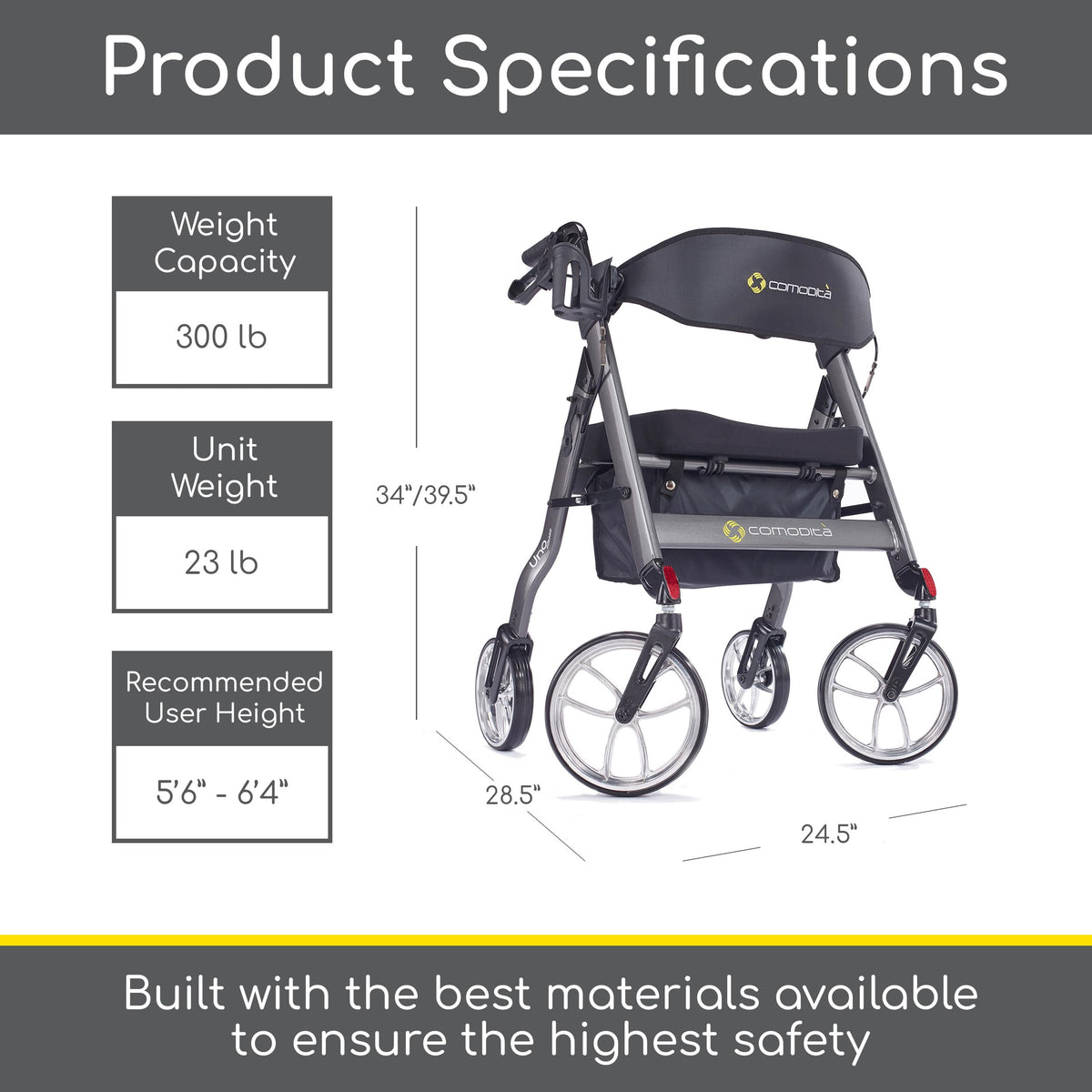 Rolling Walker with Orthopedic Extra Wide Seat and Brakes H451476