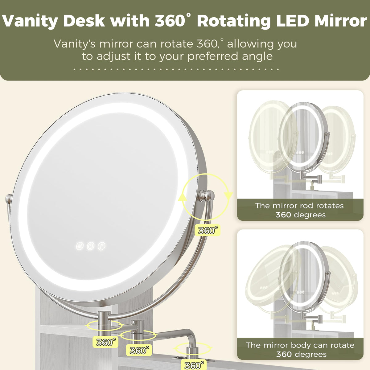 White Vanity Desk with Mirror & Power Outlet A674171