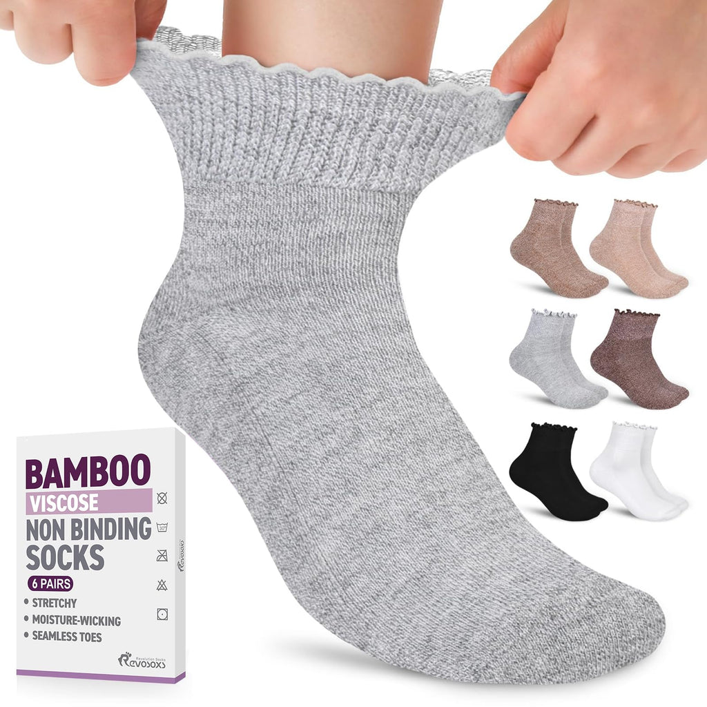 6 Pairs Non Binding Wide Seamless Diabetic Ankle Socks H79321