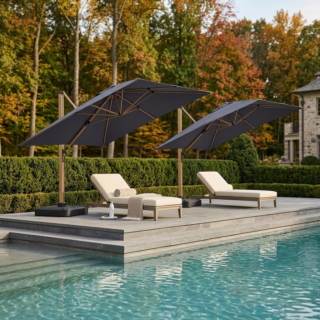 Navy Blue Wood Grain 9FT Square Patio Umbrella U908299