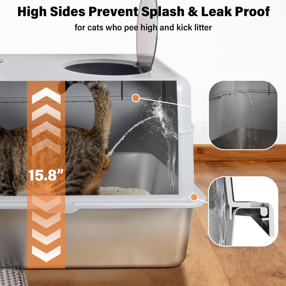Stainless Steel Extra Large Enclosed Cat Litter Box T432