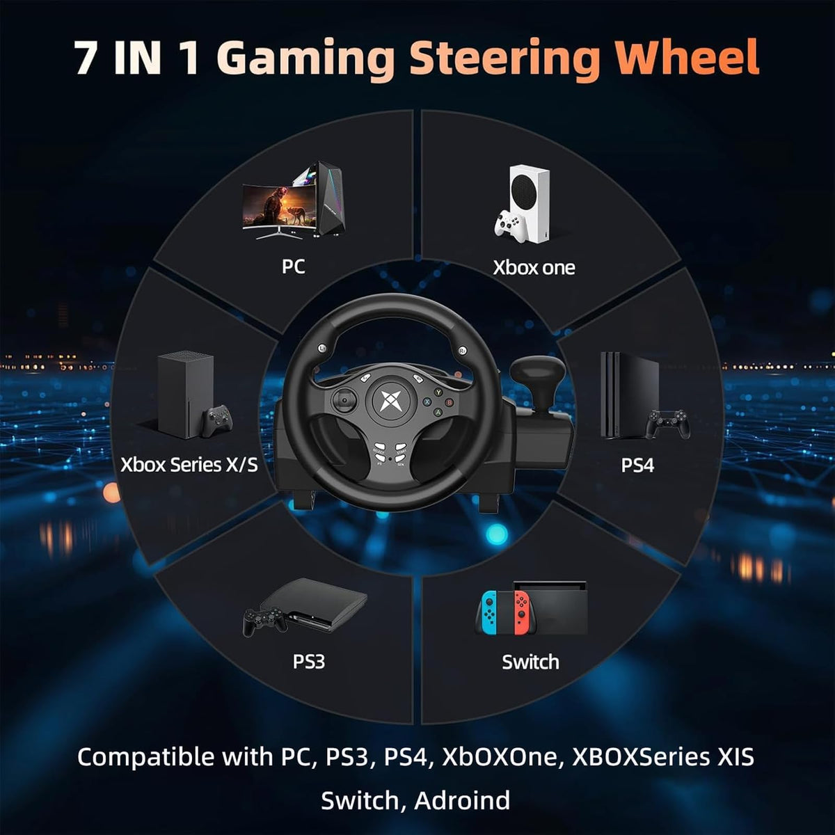 Gaming Steering Wheel with Pedals J29755