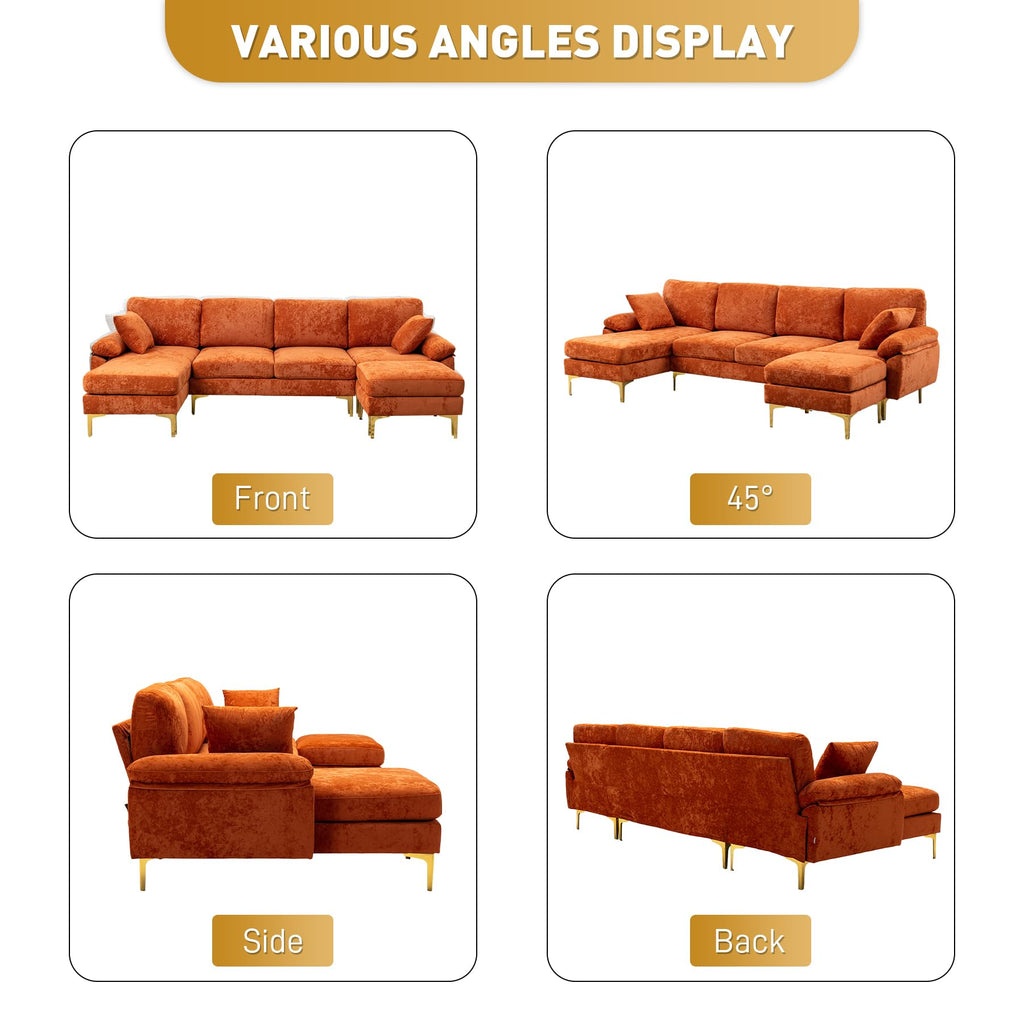 114" U-Shaped Velvet Sectional Couch with Ottoman L198