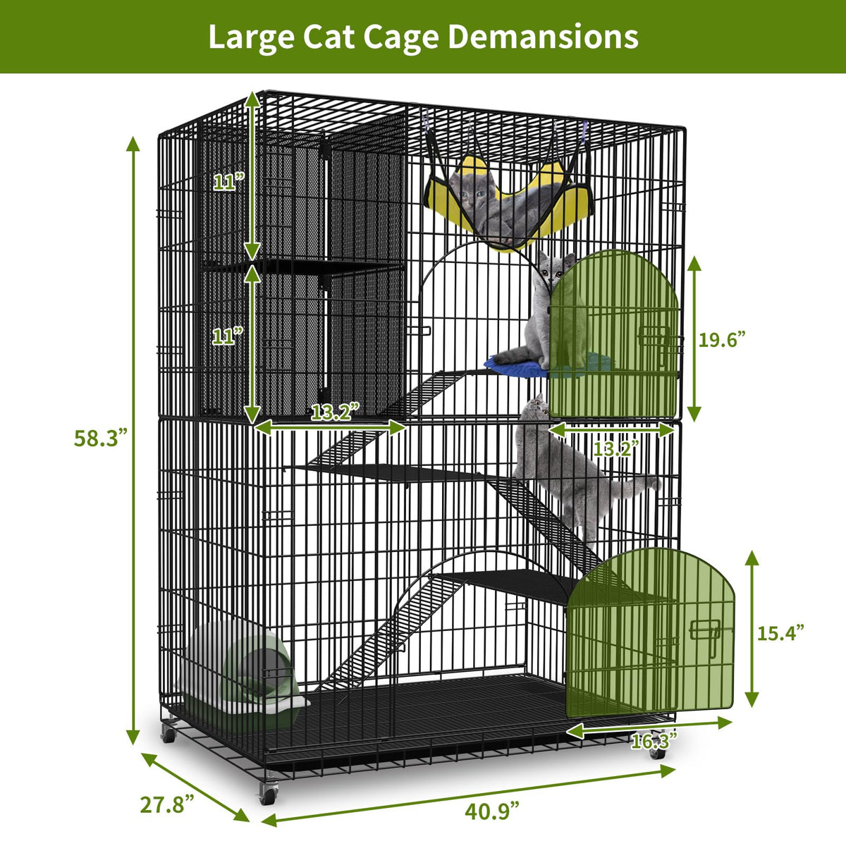 4-Tier Metal Cat Cage with Storage Cube Z45125