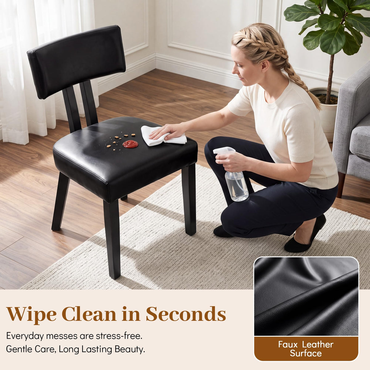 Gloss Black Upholstered Dining Chairs Set of 2 P7051