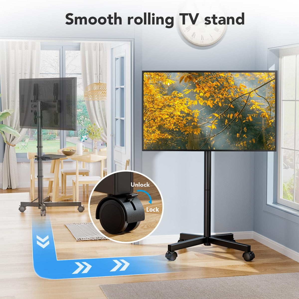 Mobile TV Cart Stand with Wheels, Height Adjustable, Holds up to 88 lbs M379
