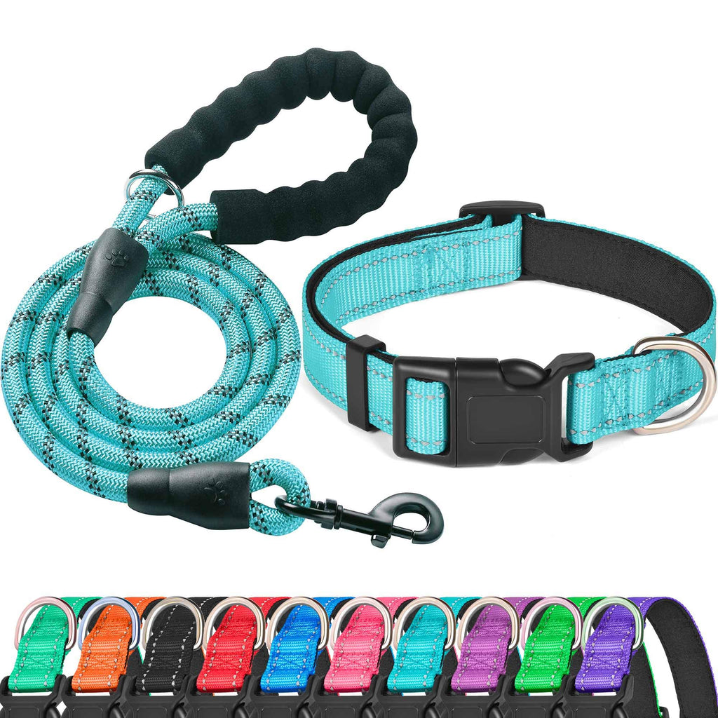 Reflective Padded Dog Collar with Neoprene, Medium, Turquoise T584