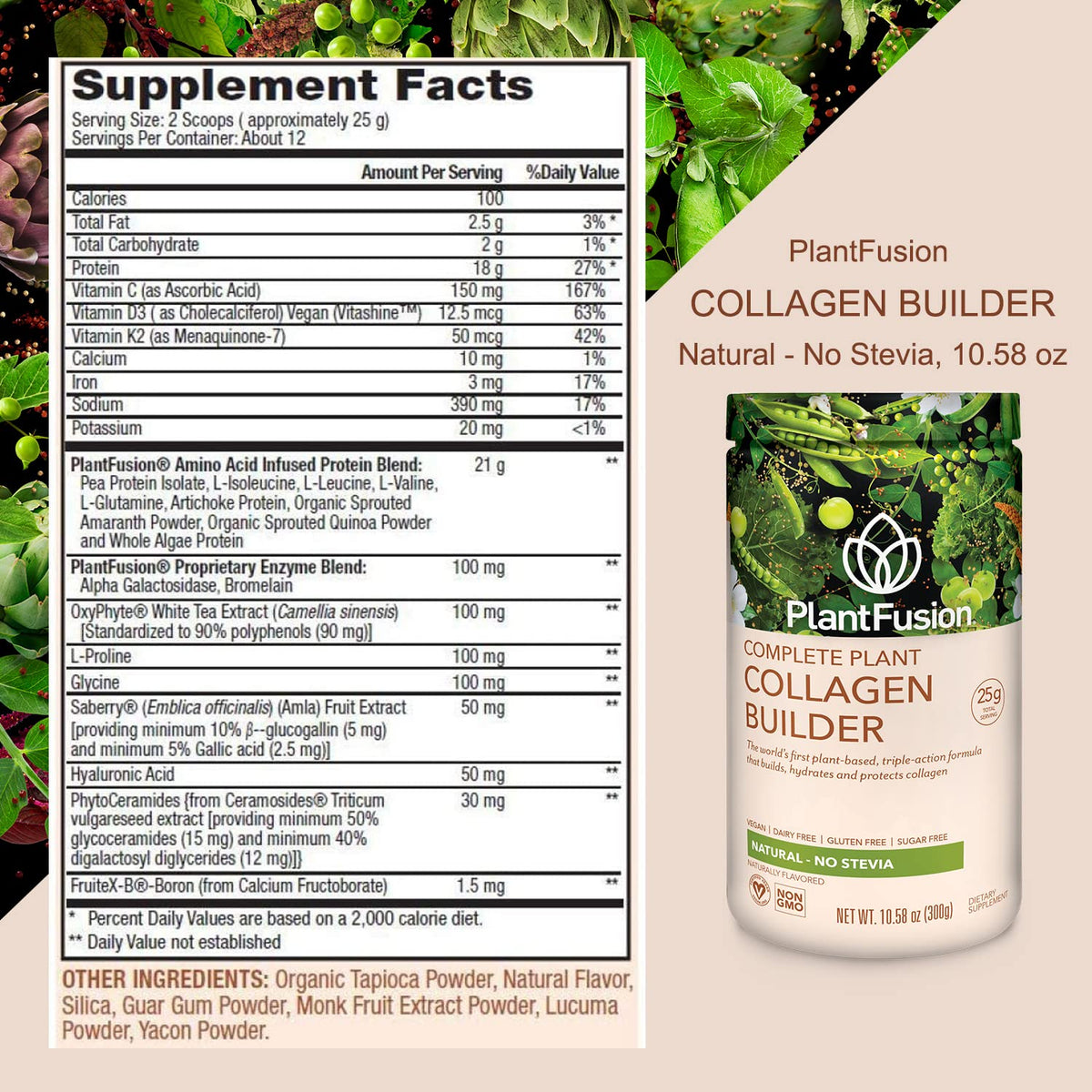 Vegan Collagen Protein Powder Unflavored 10.58 oz M7231