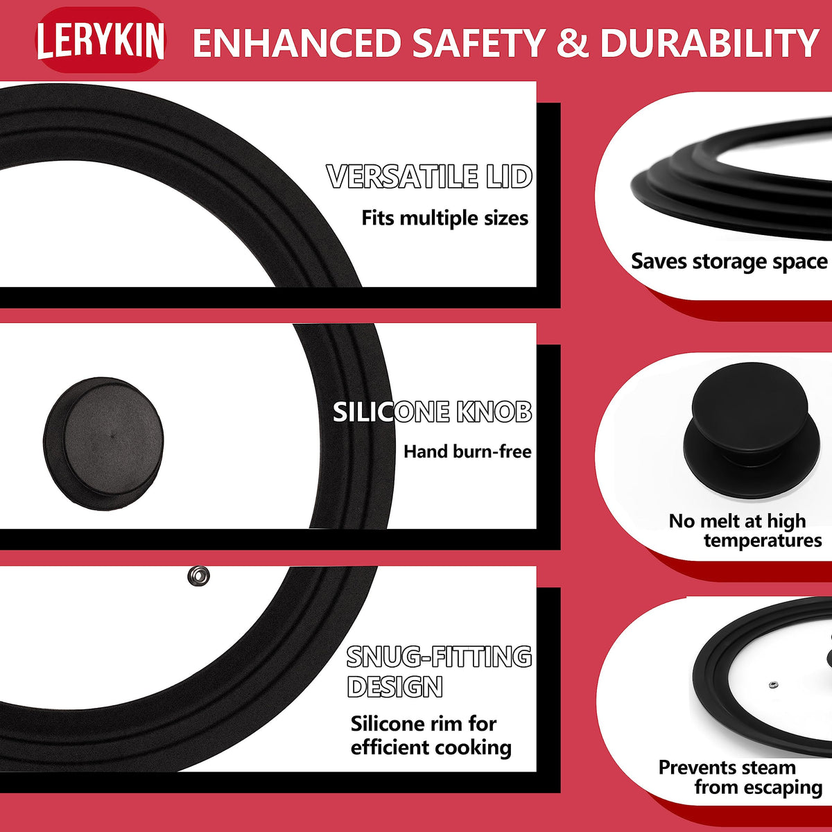 Tempered Glass Lid with Silicone Rim for Pots Pans and Skillets O86058