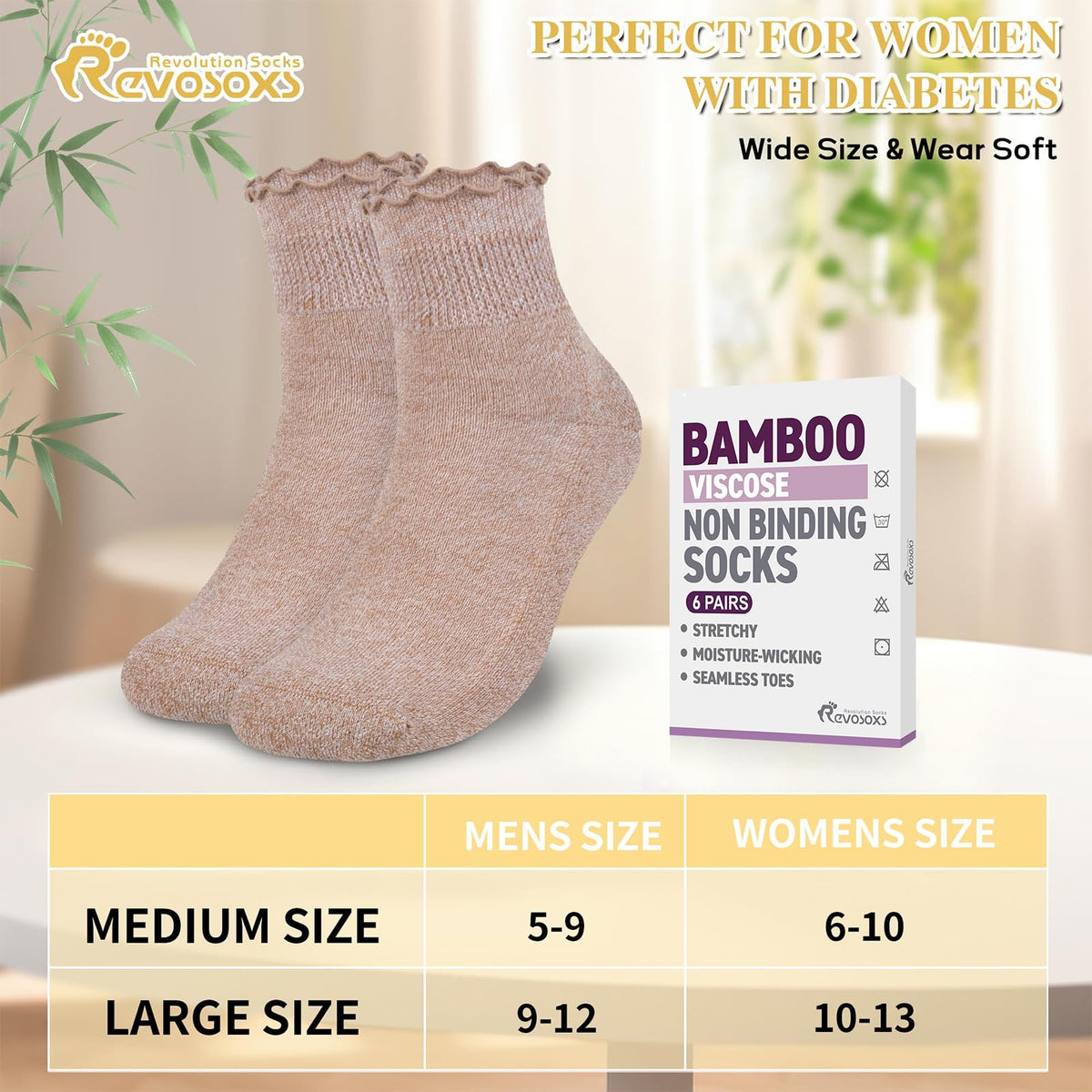 6 Pairs Non Binding Wide Seamless Diabetic Ankle Socks H79321