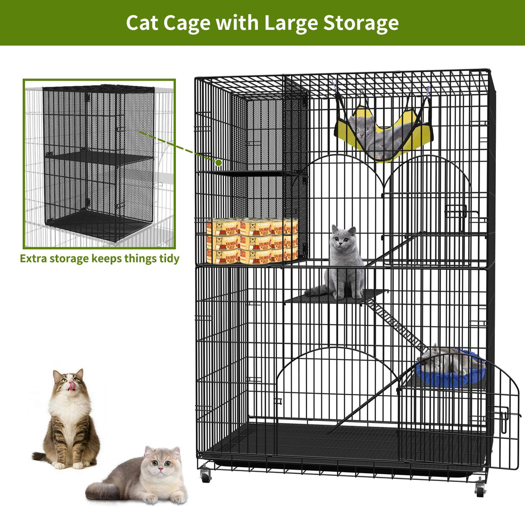 4-Tier Metal Cat Cage with Storage Cube Z45125