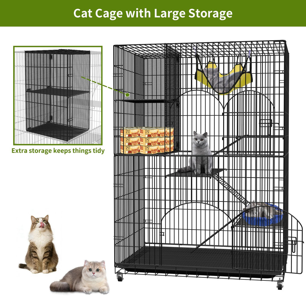 4-Tier Metal Cat Cage with Storage Cube Z45125