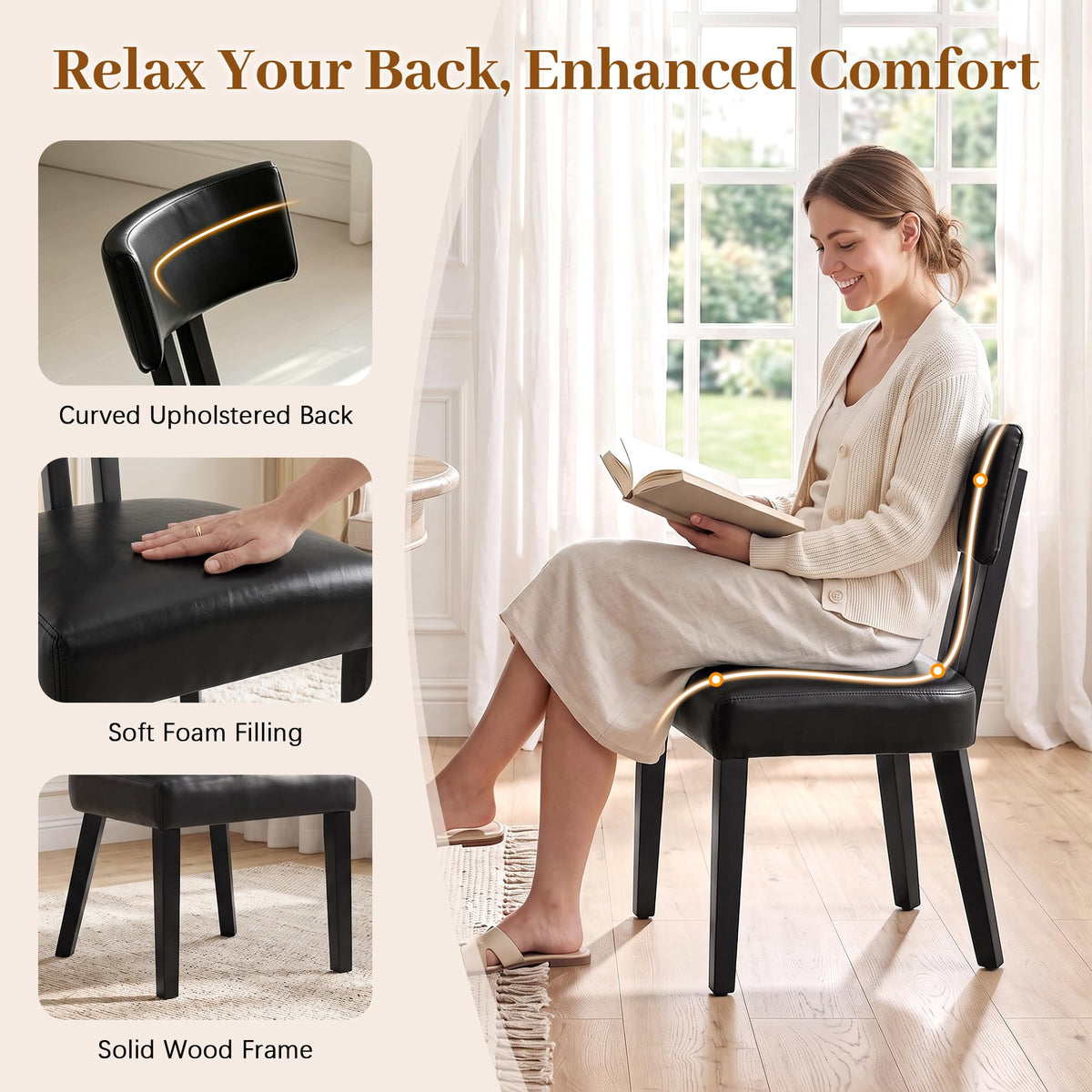 Gloss Black Upholstered Dining Chairs Set of 2 P7051