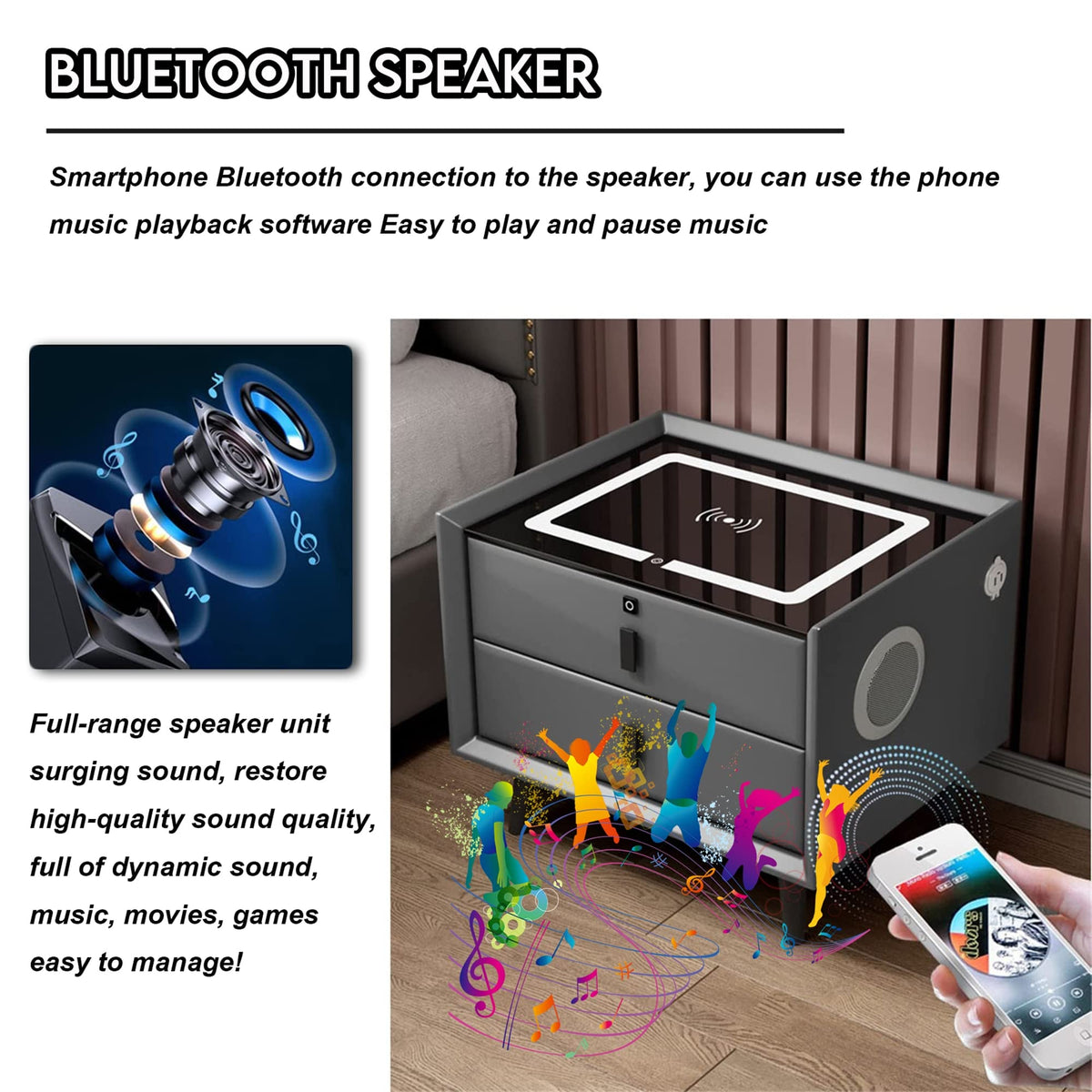 Gray Nightstands with Wireless Charging Station and USB Charging I2189