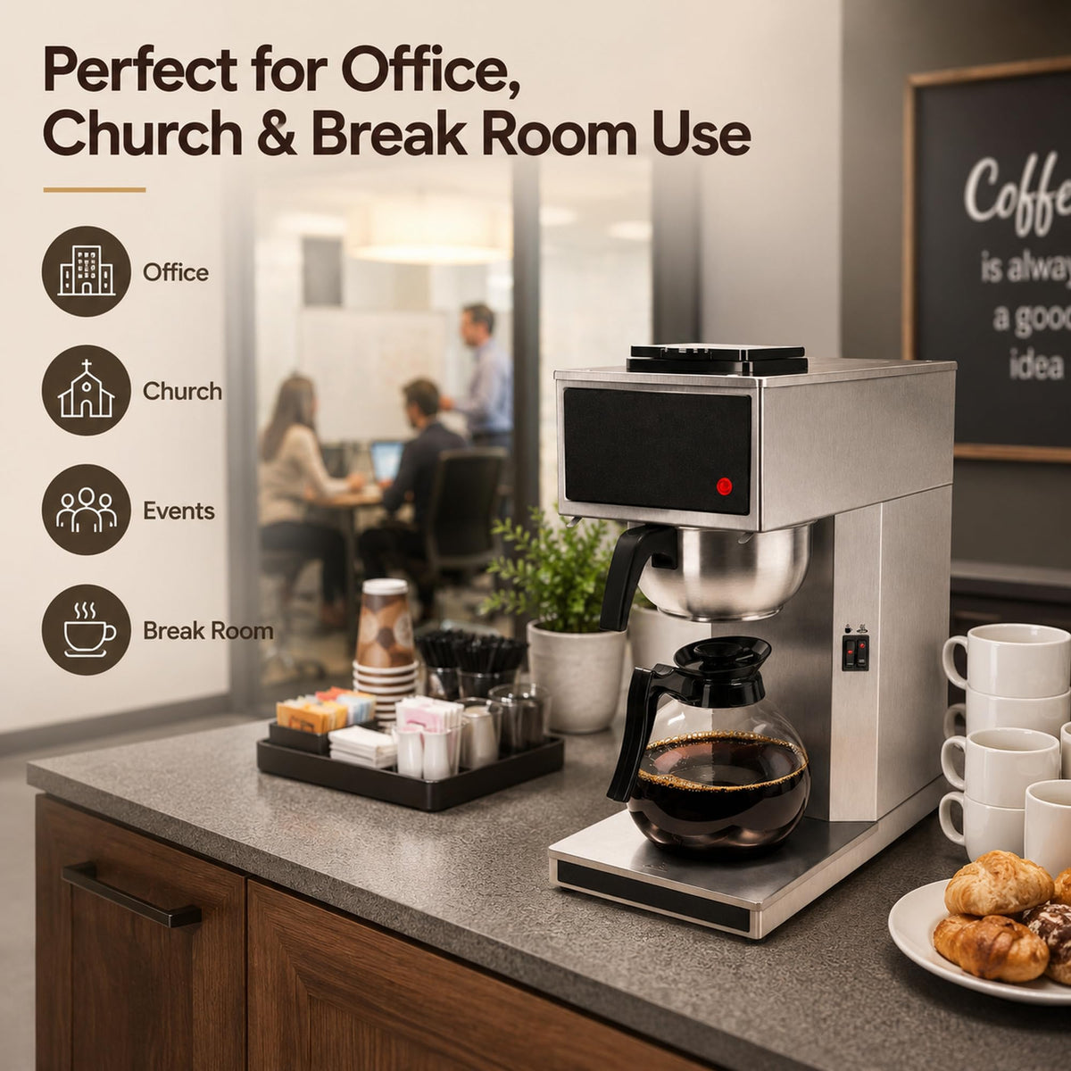 Commercial 12-Cup Stainless Steel Drip Coffee Maker with Dual Warmers A585929