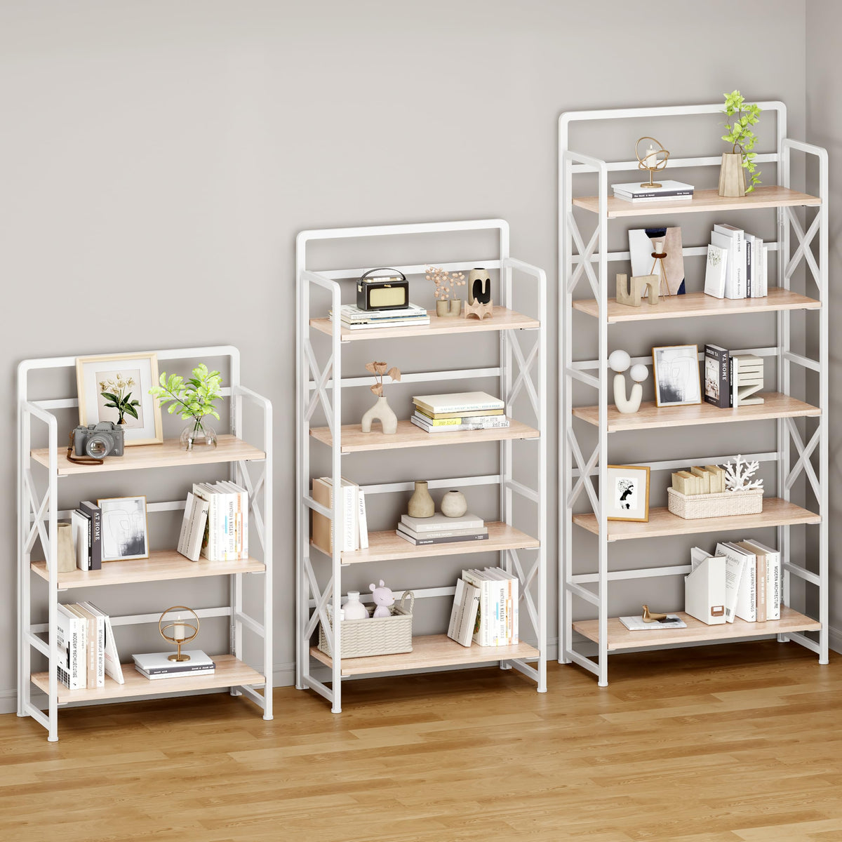 Folding Bookshelf 5 Tiers No Assembly Beige A39174