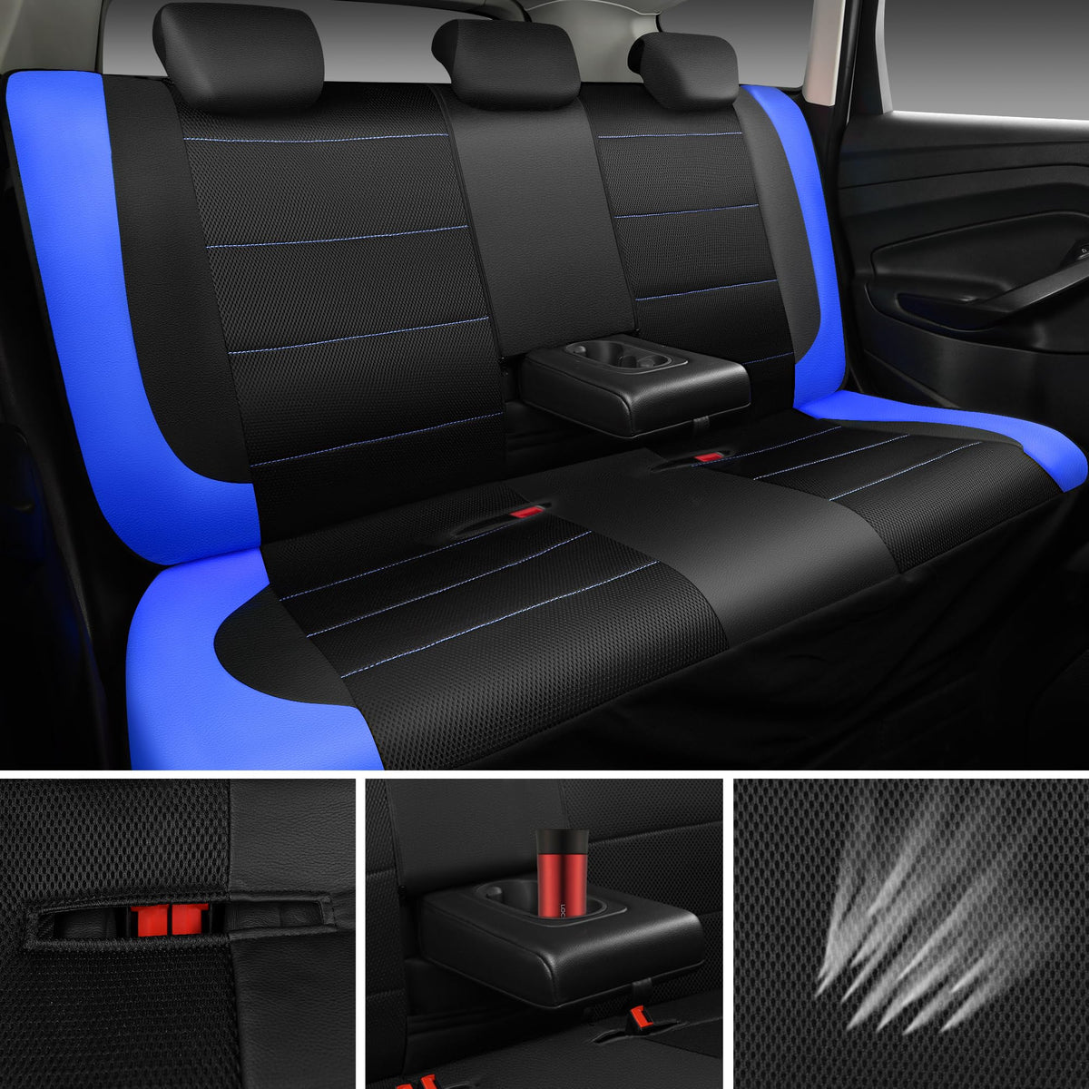 Air Mesh Leather Car Seat Covers Full Set, Waterproof Car Floor Mats, Steering Wheel Cover V7188