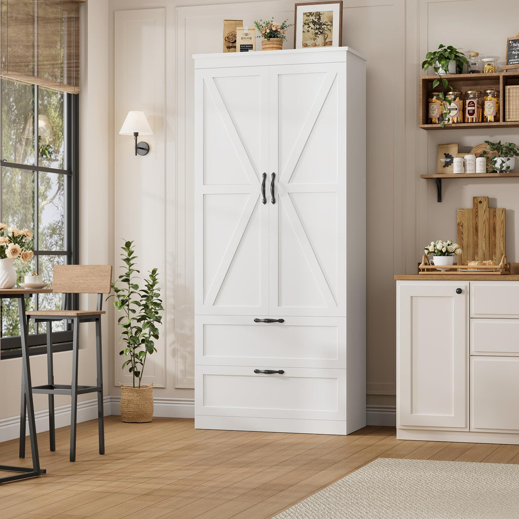 70" White Kitchen Pantry Storage Cabinet H743504