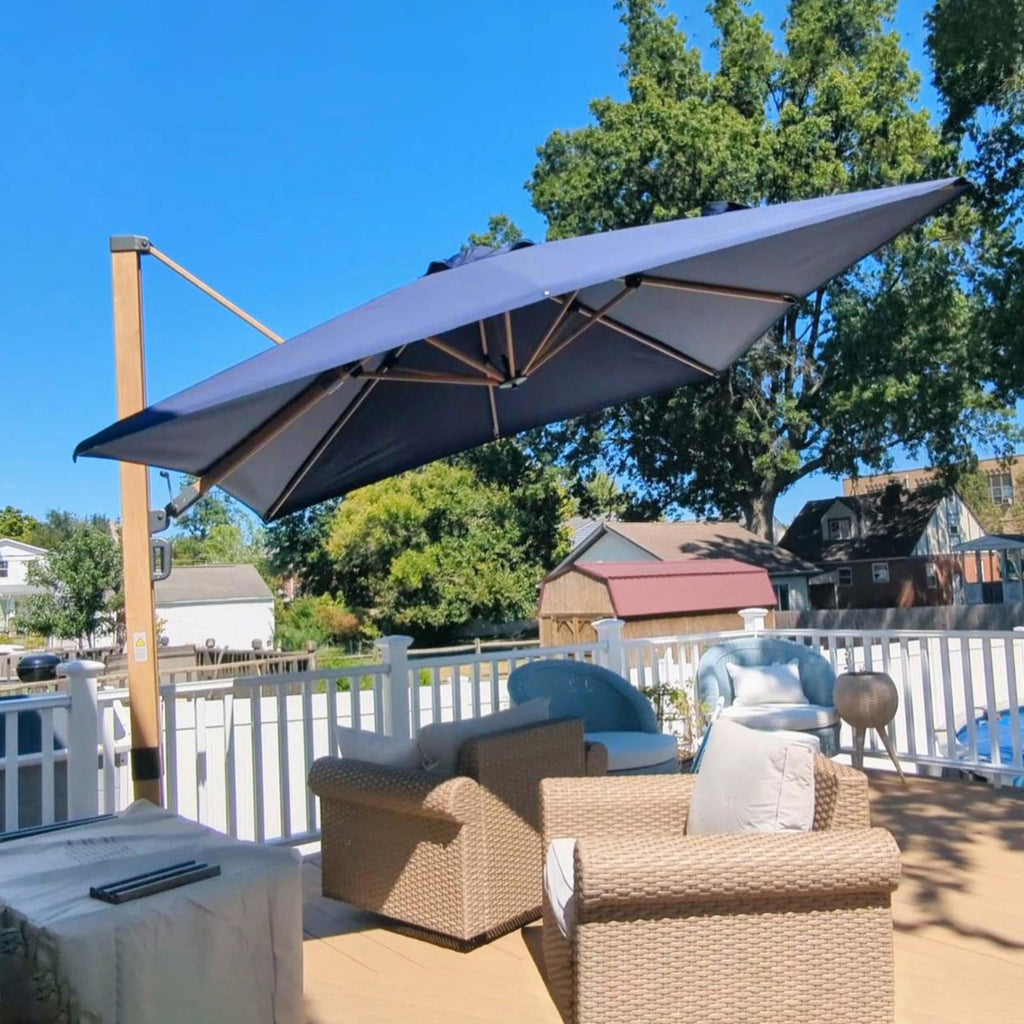 Navy Blue Wood Grain 9FT Square Patio Umbrella U908299