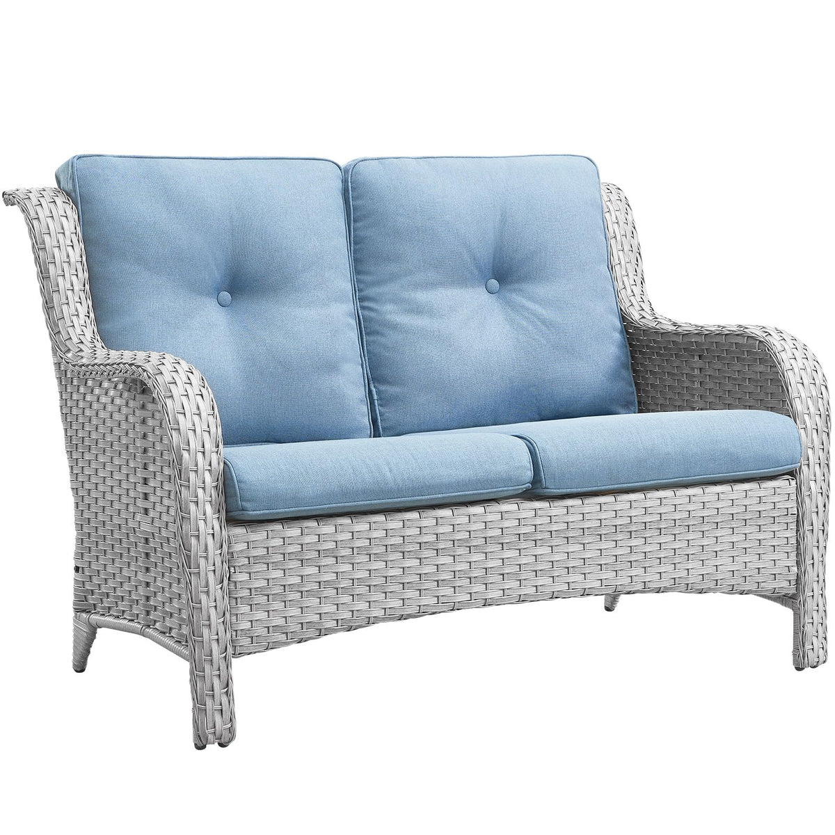 Light Gray Wicker Rattan Outdoor Loveseat Bench Y52296