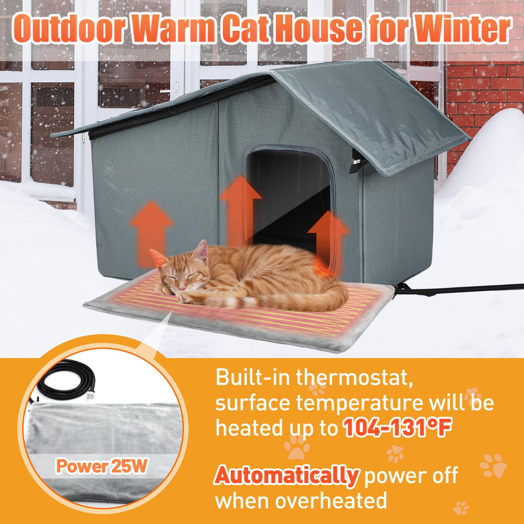Weatherproof Outdoor Heated Cat House with Thermostatic Heating Pad Z2324