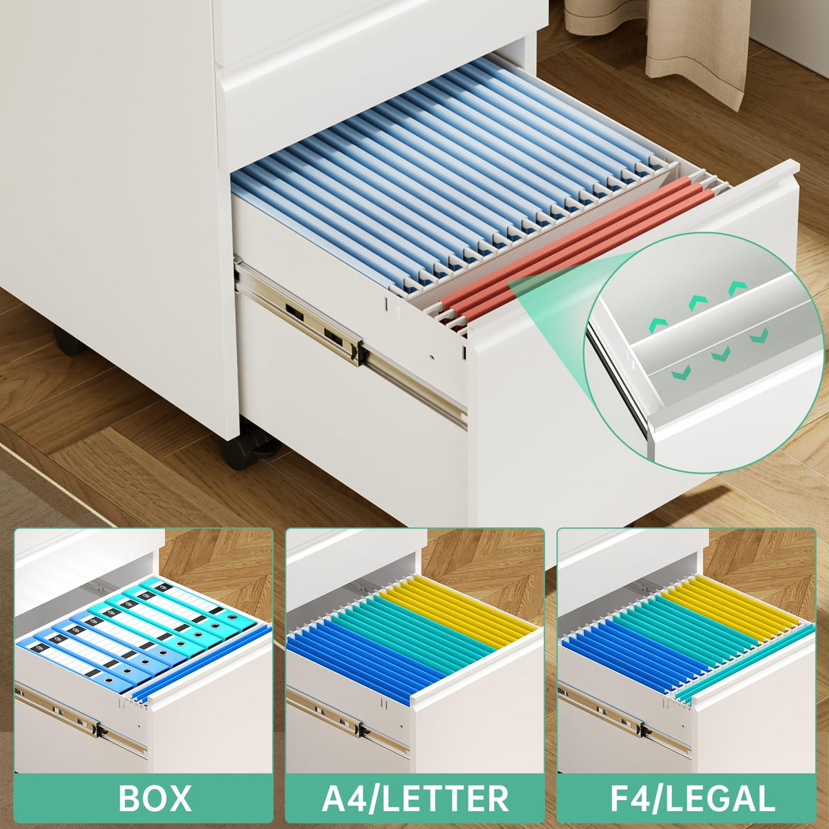 Fully Assembled 3 Drawer White Metal Rolling File Cabinet with Lock W938833
