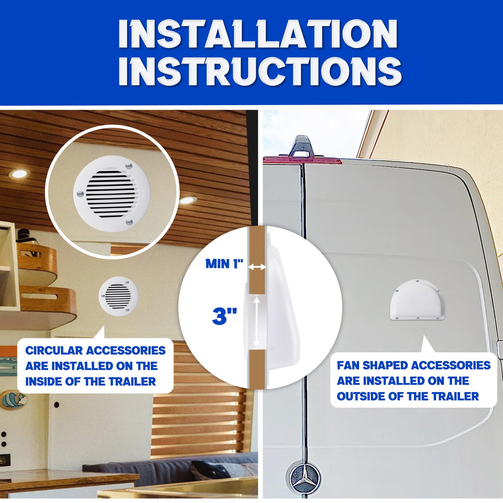 Trailer RV Sidewall Exhaust Vent Fan Kit with Cover, 2 Pack F675523